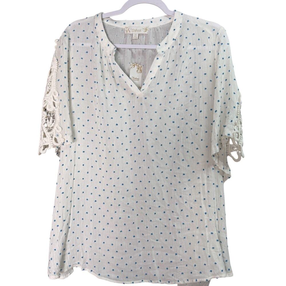 Weekend By Suzanne Betro Womens Plus 2X Tunic Top Lace Appliqué Rayon Shirt NEW